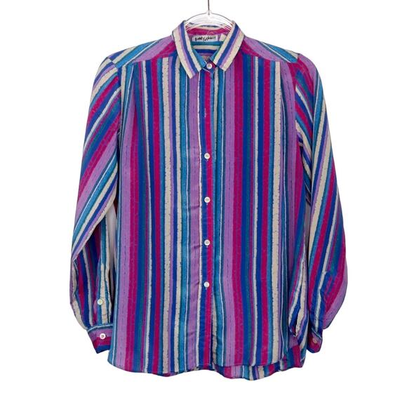 Vintage 1980s Evan Picone Pink & Purple Striped Button Down Blouse Medium - Picture 4 of 9